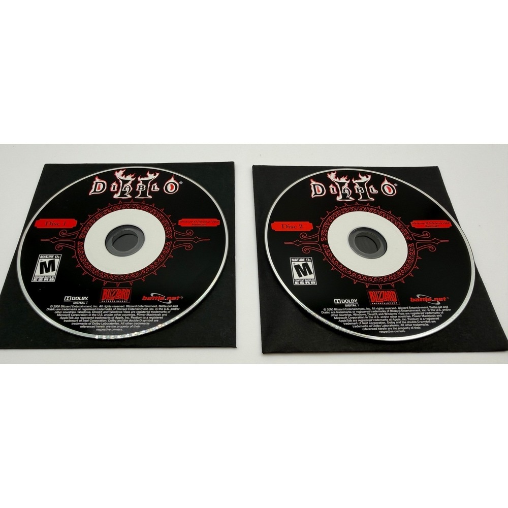 Blizzard Diablo‎ II PC Mac Game Discs 1 & 2 with CD Key Windows XP Vista 2000